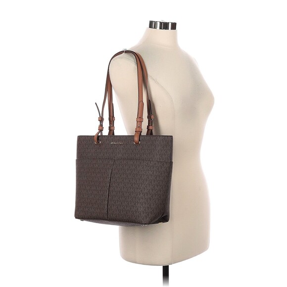 MICHAEL KORS Bedford Brown Acorn Leather Medium Top Zip Pocket Tote Bag - Picture 2 of 9